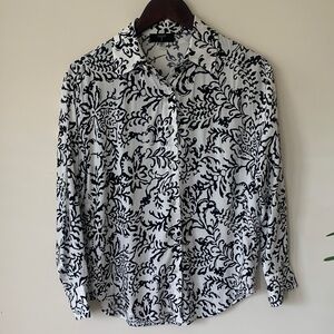 Tahari Black and White Button Down Shirt